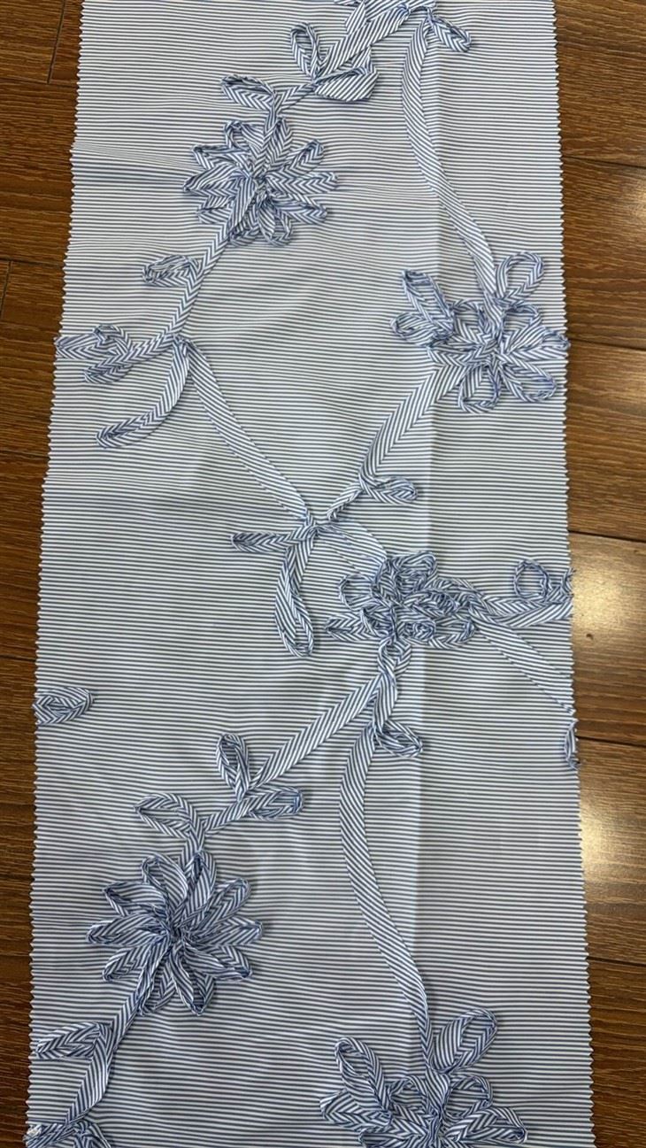 blue and white striped fabric